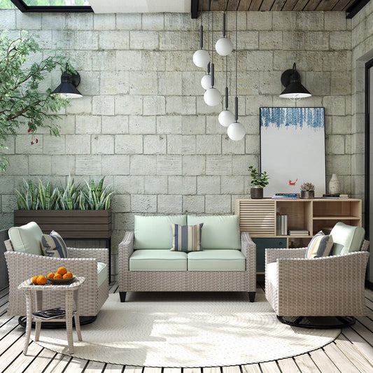 Ensemble de 4 causeuses en osier avec chaise pivotante XIZZI