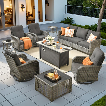 Ensemble de salon de jardin XIZZI en osier gris