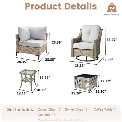 Ensemble de conversation XIZZI 6 pièces en osier avec chaise pivotante