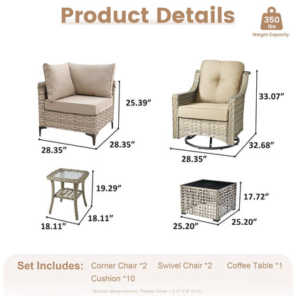 Ensemble de conversation XIZZI 6 pièces en osier avec chaise pivotante
