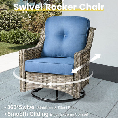 Ensemble de conversation XIZZI 6 pièces en osier avec chaise pivotante