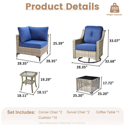 Ensemble de conversation XIZZI 6 pièces en osier avec chaise pivotante