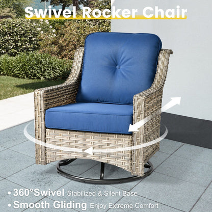 Ensemble de conversation XIZZI 6 pièces en osier avec chaise pivotante