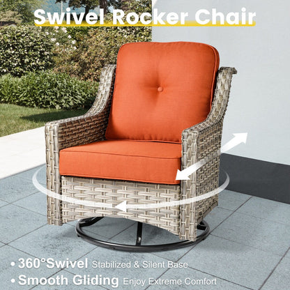 Ensemble de conversation XIZZI 6 pièces en osier avec chaise pivotante