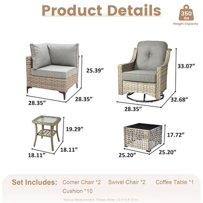 Ensemble de conversation XIZZI 6 pièces en osier avec chaise pivotante