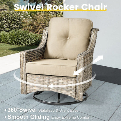 Ensemble de conversation XIZZI 6 pièces en osier avec chaise pivotante