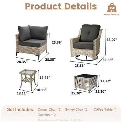 Ensemble de conversation XIZZI 6 pièces en osier avec chaise pivotante