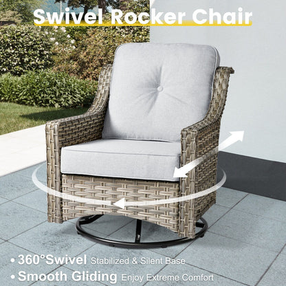 Ensemble de conversation XIZZI 6 pièces en osier avec chaise pivotante
