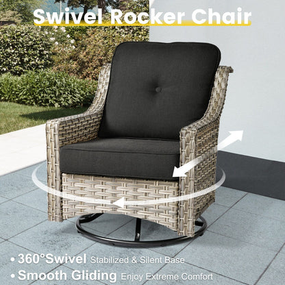 Ensemble de conversation XIZZI 6 pièces en osier avec chaise pivotante