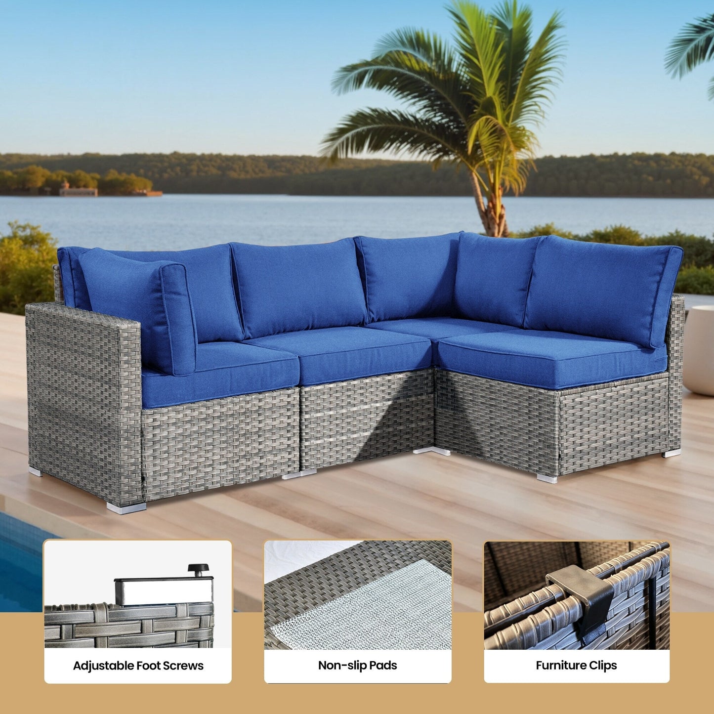 Ensemble de meubles de patio XIZZI 6 pièces, canapé d'extérieur en rotin avec foyer