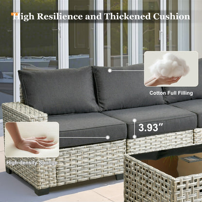 Ensemble de canapés de patio XIZZI 7 pièces avec accoudoirs larges et poufs