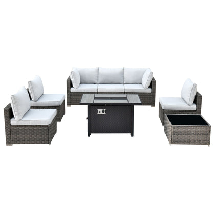Ensemble de meubles de patio XIZZI 8 pièces en osier avec foyer