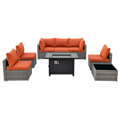 Ensemble de meubles de patio XIZZI 8 pièces en osier avec foyer