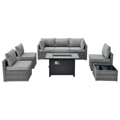Ensemble de meubles de patio XIZZI 8 pièces en osier avec foyer