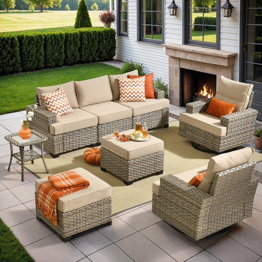 Ensemble de meubles de patio en osier XIZZI 8 pièces avec chaises pivotantes