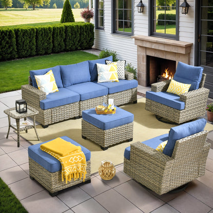 Ensemble de meubles de patio en osier XIZZI 8 pièces avec chaises pivotantes
