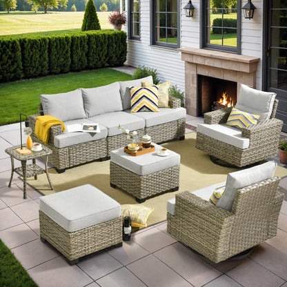 Ensemble de meubles de patio en osier XIZZI 8 pièces avec chaises pivotantes