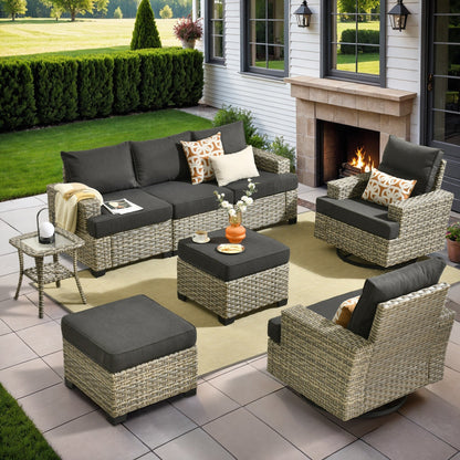 Ensemble de meubles de patio en osier XIZZI 8 pièces avec chaises pivotantes
