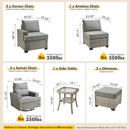 Ensemble de meubles de patio en osier XIZZI 8 pièces avec chaises pivotantes