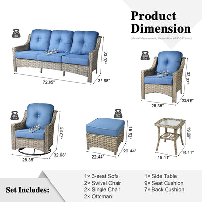Ensemble de meubles de patio XIZZI 8 pièces en osier avec chaises pivotantes