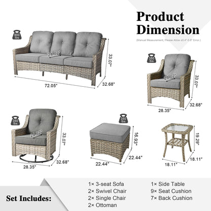 Ensemble de meubles de patio XIZZI 8 pièces en osier avec chaises pivotantes