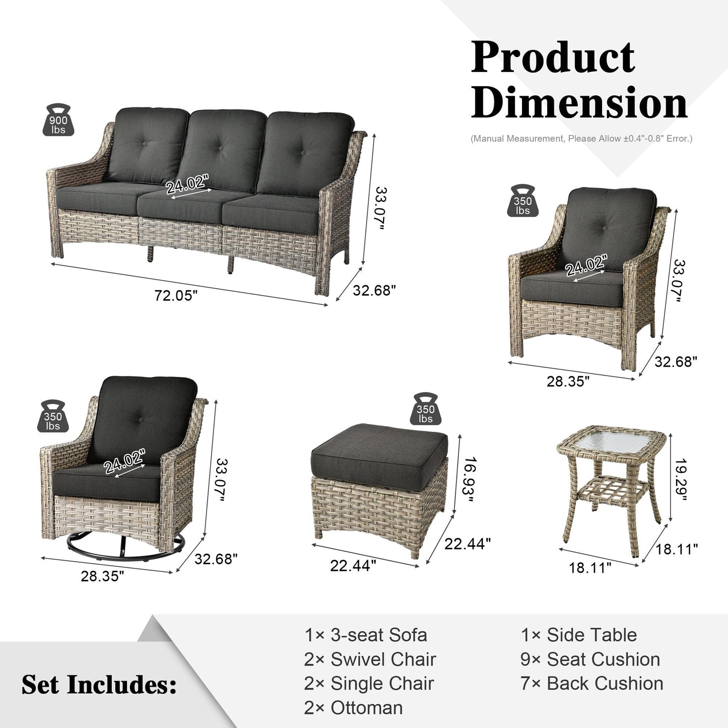 Ensemble de meubles de patio XIZZI 8 pièces en osier avec chaises pivotantes