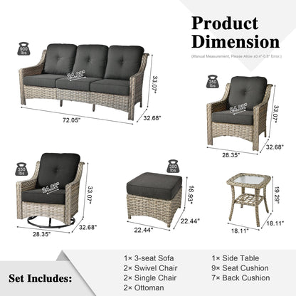 Ensemble de meubles de patio XIZZI 8 pièces en osier avec chaises pivotantes