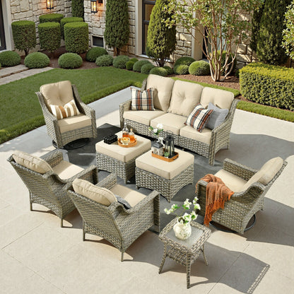 Ensemble de meubles de patio XIZZI 8 pièces en osier avec chaises pivotantes