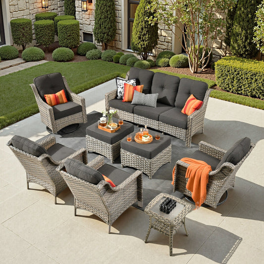 Ensemble de meubles de patio XIZZI 8 pièces en osier avec chaises pivotantes