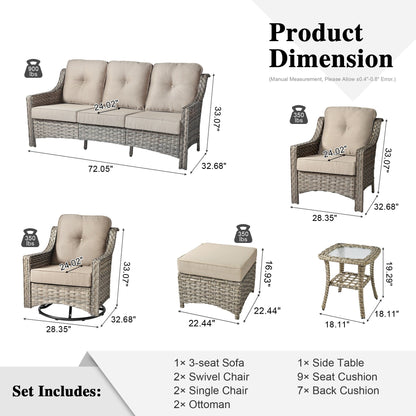 Ensemble de meubles de patio XIZZI 8 pièces en osier avec chaises pivotantes