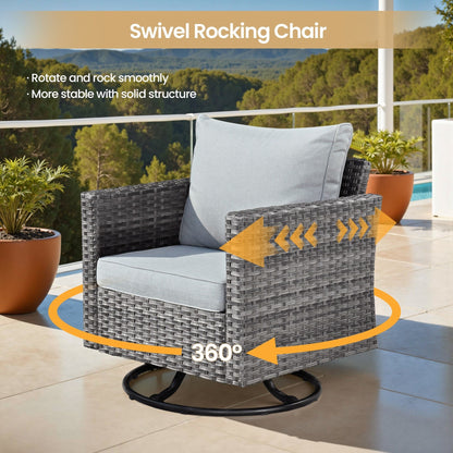 Ensemble de 8 chaises pivotantes en osier pour patio extérieur XIZZI avec table et foyer