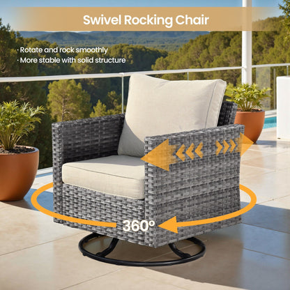 Ensemble de 8 chaises pivotantes en osier pour patio extérieur XIZZI avec table et foyer