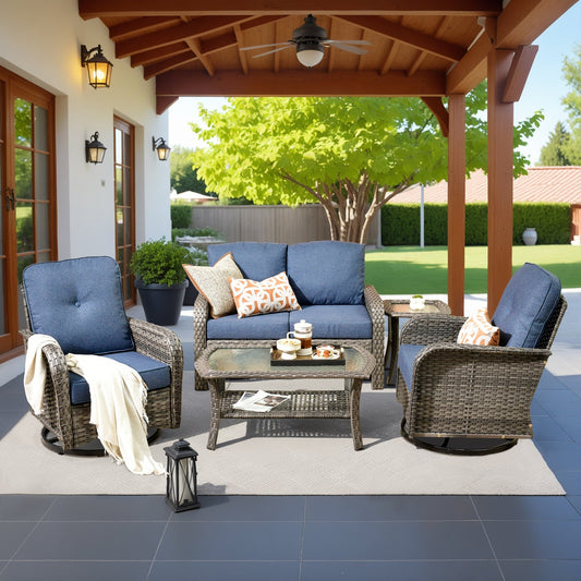 Ensemble de meubles de patio d'extérieur XIZZI avec canapé et chaises pivotantes en osier