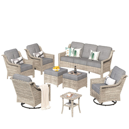 Ensemble de meubles de patio XIZZI 8 pièces en osier avec chaises pivotantes