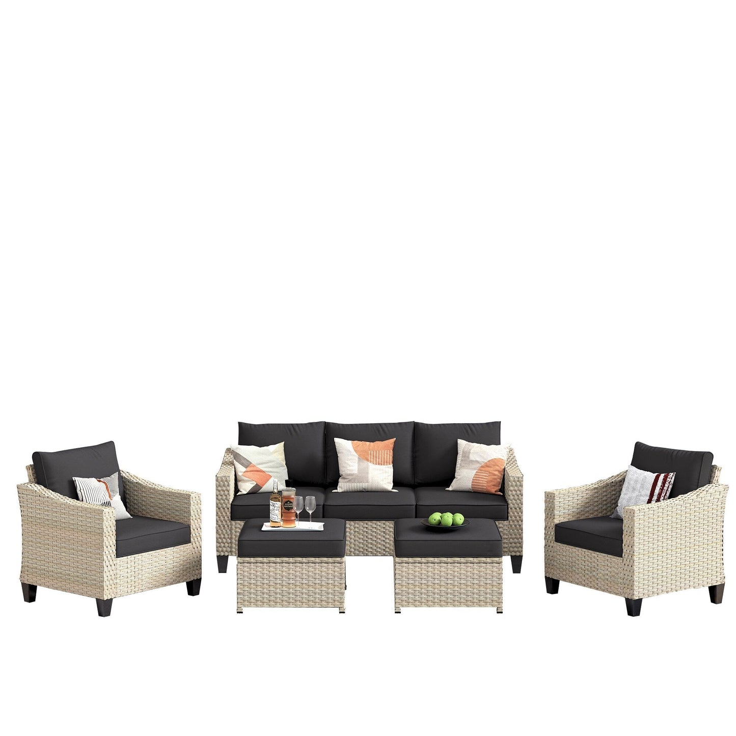 Ensemble de canapés de conversation en rotin et osier pour patio extérieur XIZZI 5 pièces