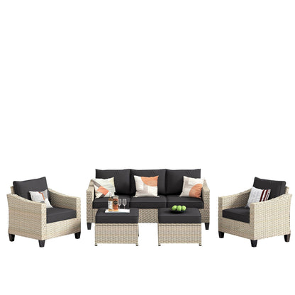 Ensemble de canapés de conversation en rotin et osier pour patio extérieur XIZZI 5 pièces