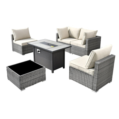 Ensemble de meubles de patio XIZZI 6 pièces, canapé d'extérieur en rotin avec foyer