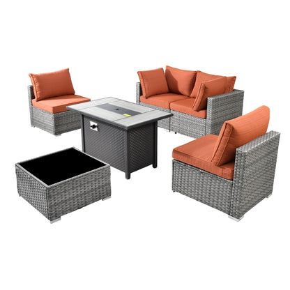 Ensemble de meubles de patio XIZZI 6 pièces, canapé d'extérieur en rotin avec foyer
