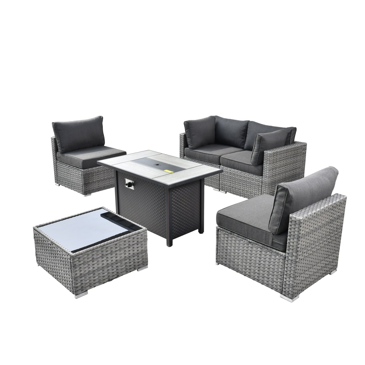 Ensemble de meubles de patio XIZZI 6 pièces, canapé d'extérieur en rotin avec foyer