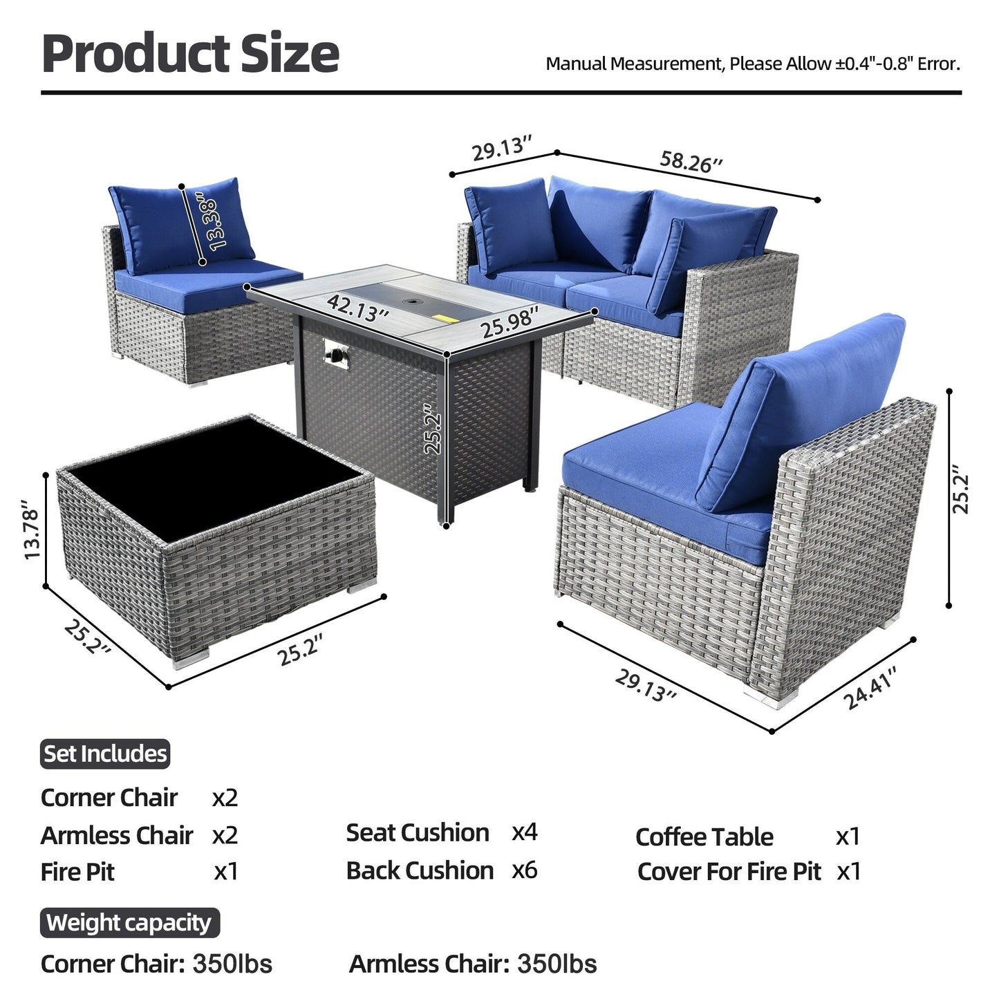 Ensemble de meubles de patio XIZZI 6 pièces, canapé d'extérieur en rotin avec foyer