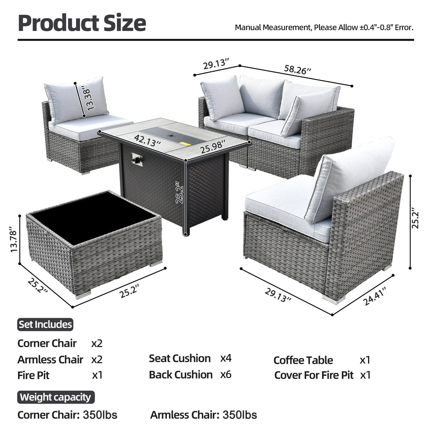 Ensemble de meubles de patio XIZZI 6 pièces, canapé d'extérieur en rotin avec foyer