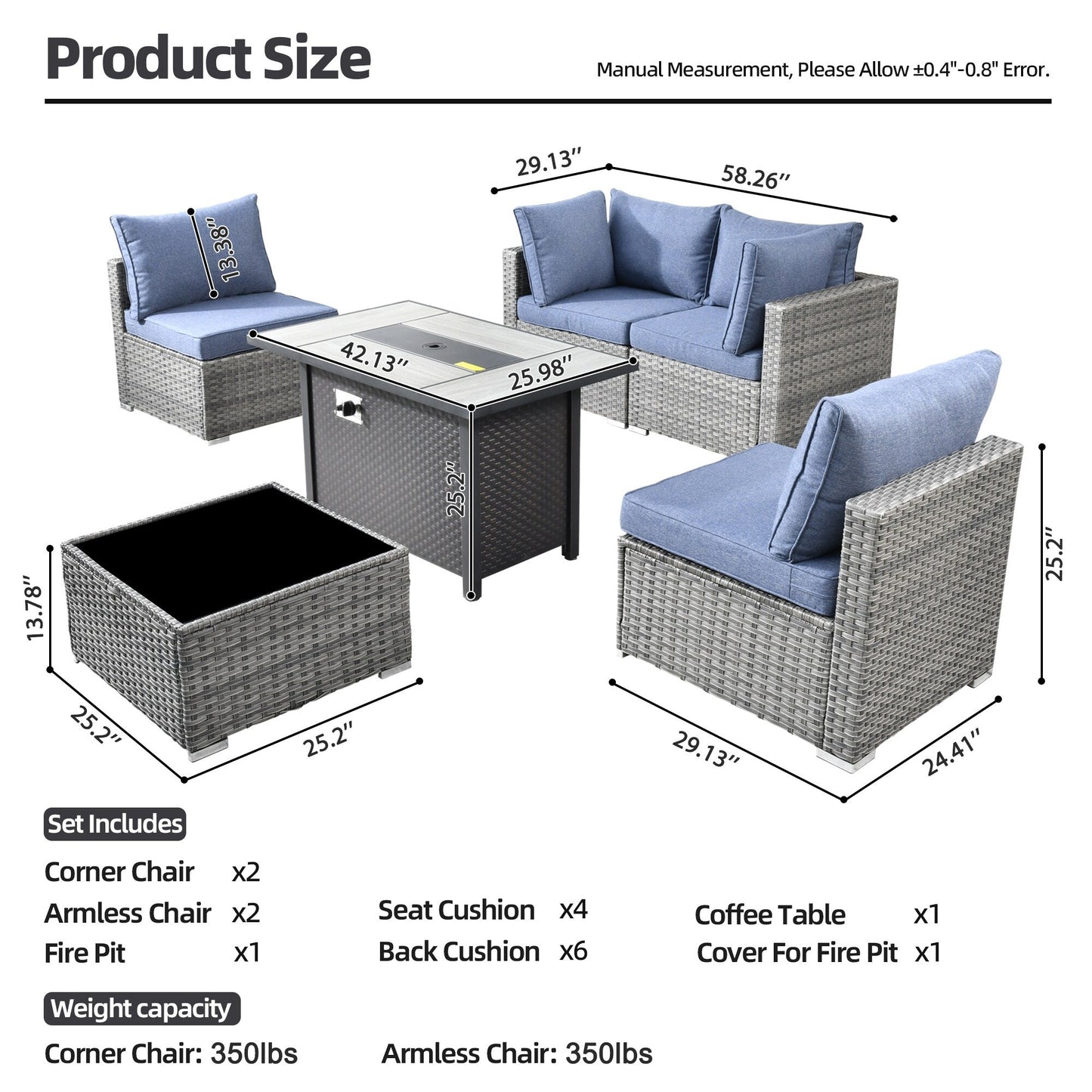 Ensemble de meubles de patio XIZZI 6 pièces, canapé d'extérieur en rotin avec foyer