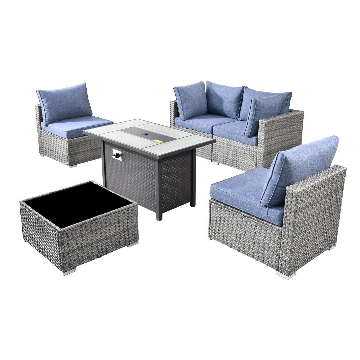 Ensemble de meubles de patio XIZZI 6 pièces, canapé d'extérieur en rotin avec foyer