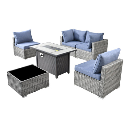 Ensemble de meubles de patio XIZZI 6 pièces, canapé d'extérieur en rotin avec foyer