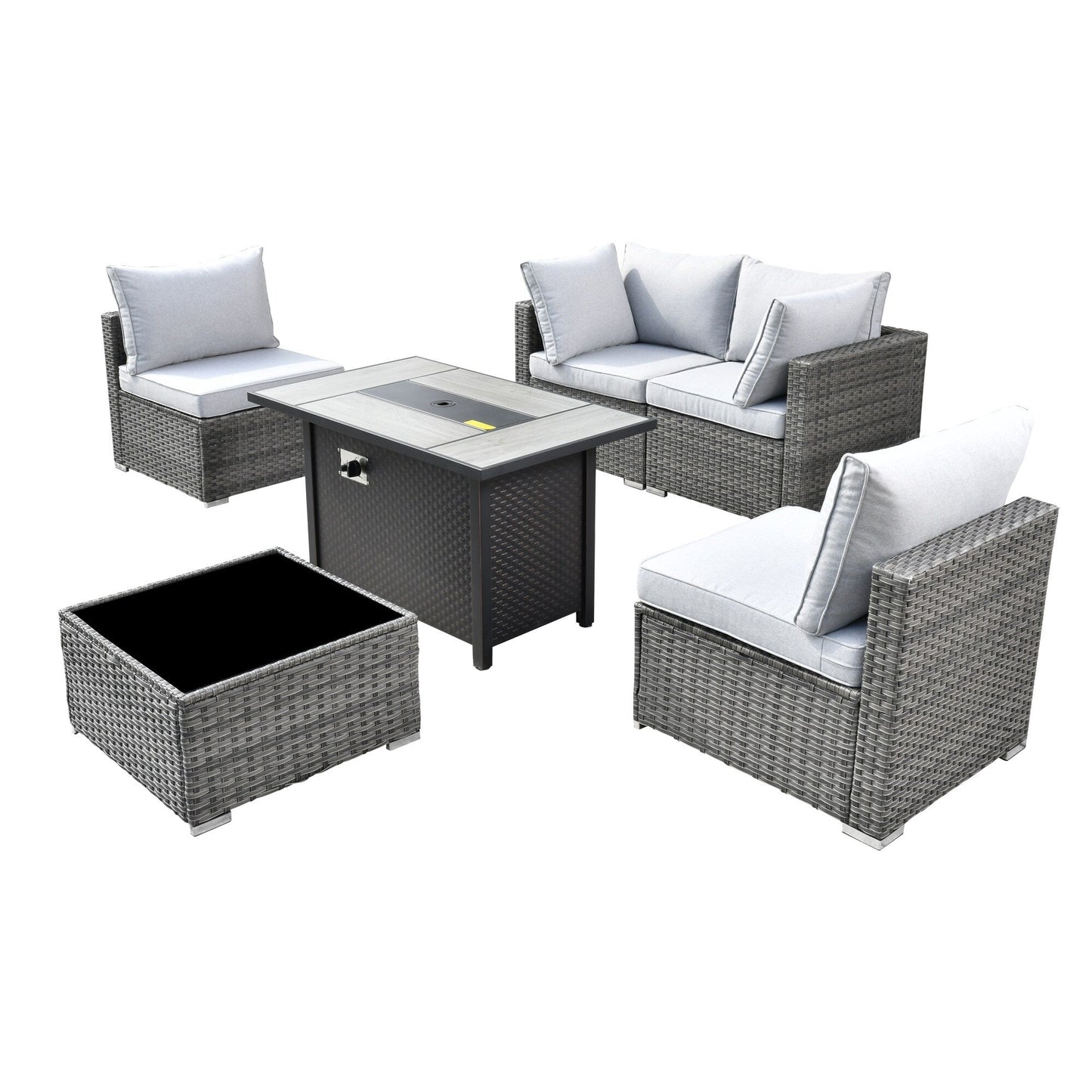 Ensemble de meubles de patio XIZZI 6 pièces, canapé d'extérieur en rotin avec foyer