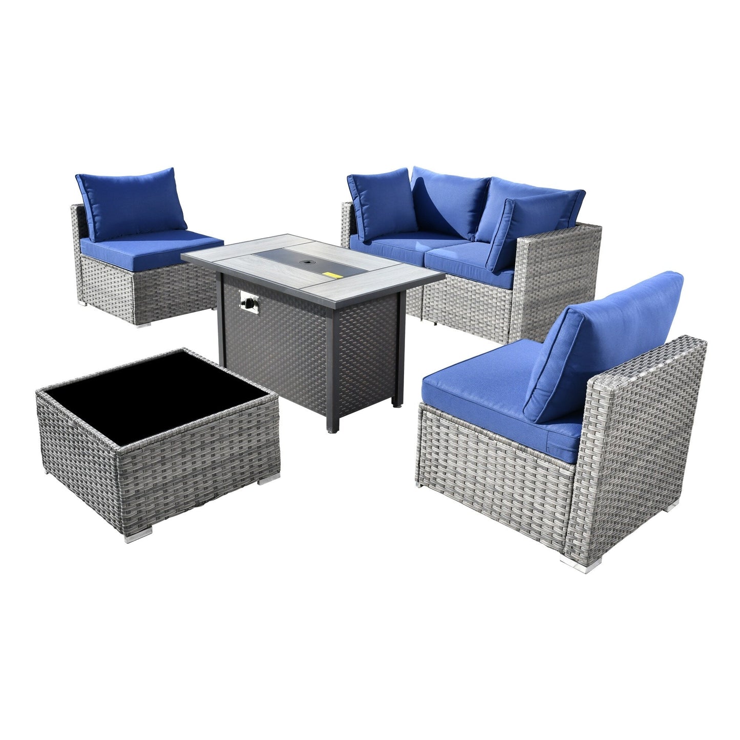 Ensemble de meubles de patio XIZZI 6 pièces, canapé d'extérieur en rotin avec foyer