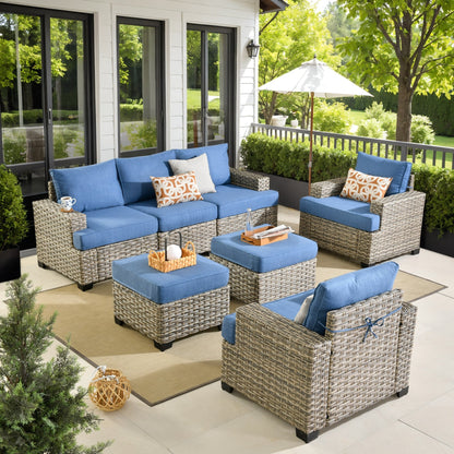 Ensemble de canapés de patio XIZZI 7 pièces avec accoudoirs larges et poufs