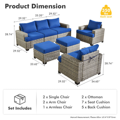 Ensemble de canapés de patio XIZZI 7 pièces avec accoudoirs larges et poufs