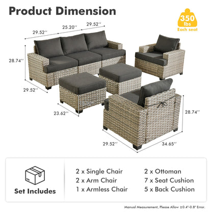 Ensemble de canapés de patio XIZZI 7 pièces avec accoudoirs larges et poufs