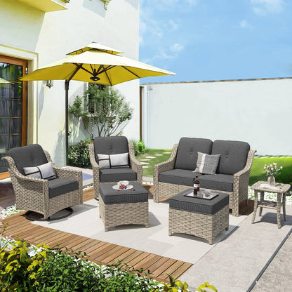 Ensemble de 6 meubles d'extérieur à dossier haut XIZZI avec chaise pivotante